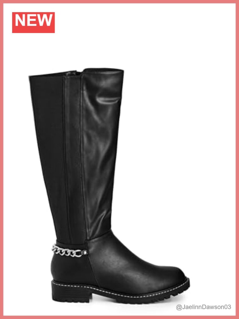 City Chic Knee High Boots Faux Leather Block Heel Wide Fit Side Zip